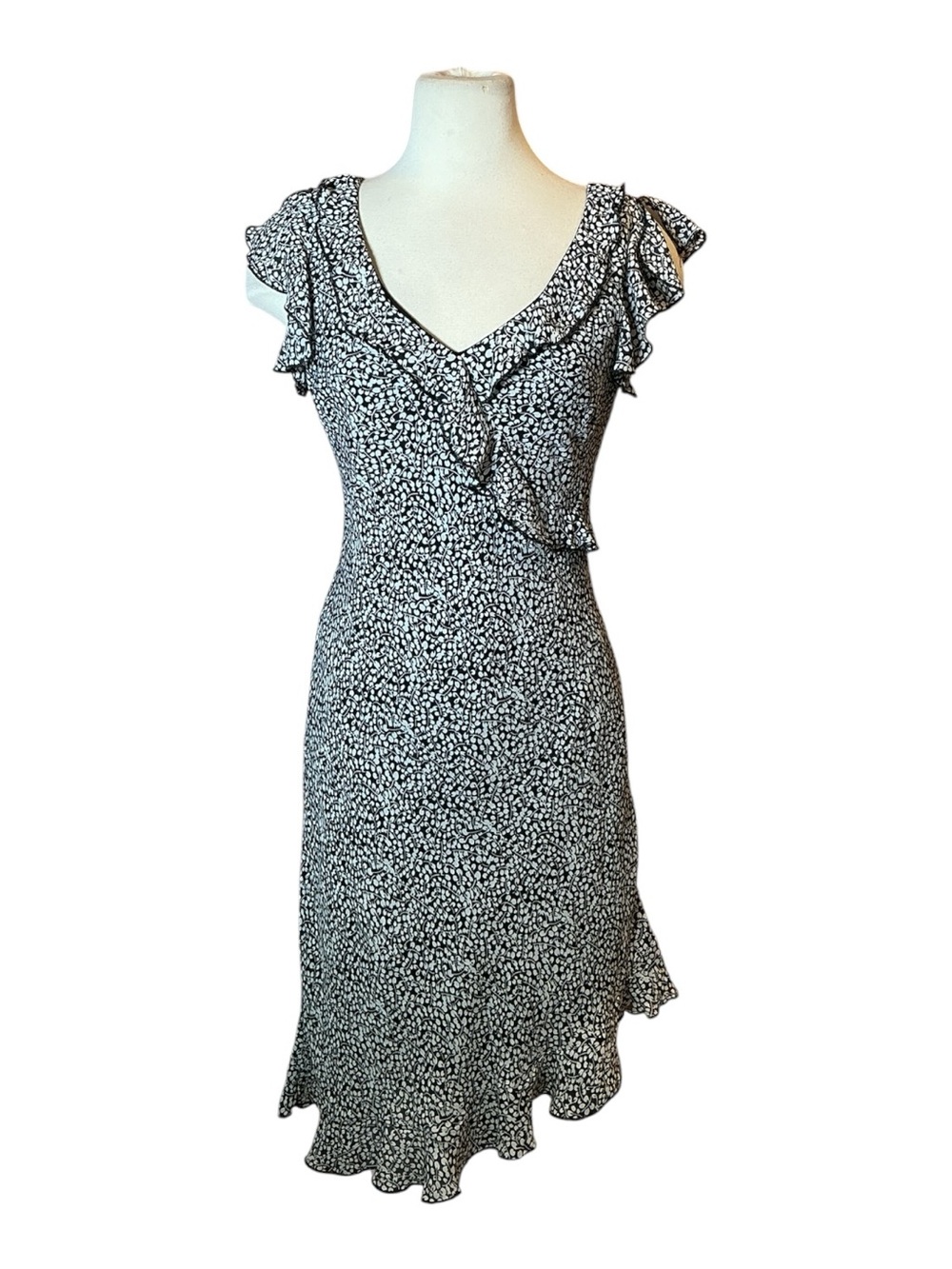 Vintage Y2K Jessica Floral Print Ruffle Asymmetrical Midi Dress